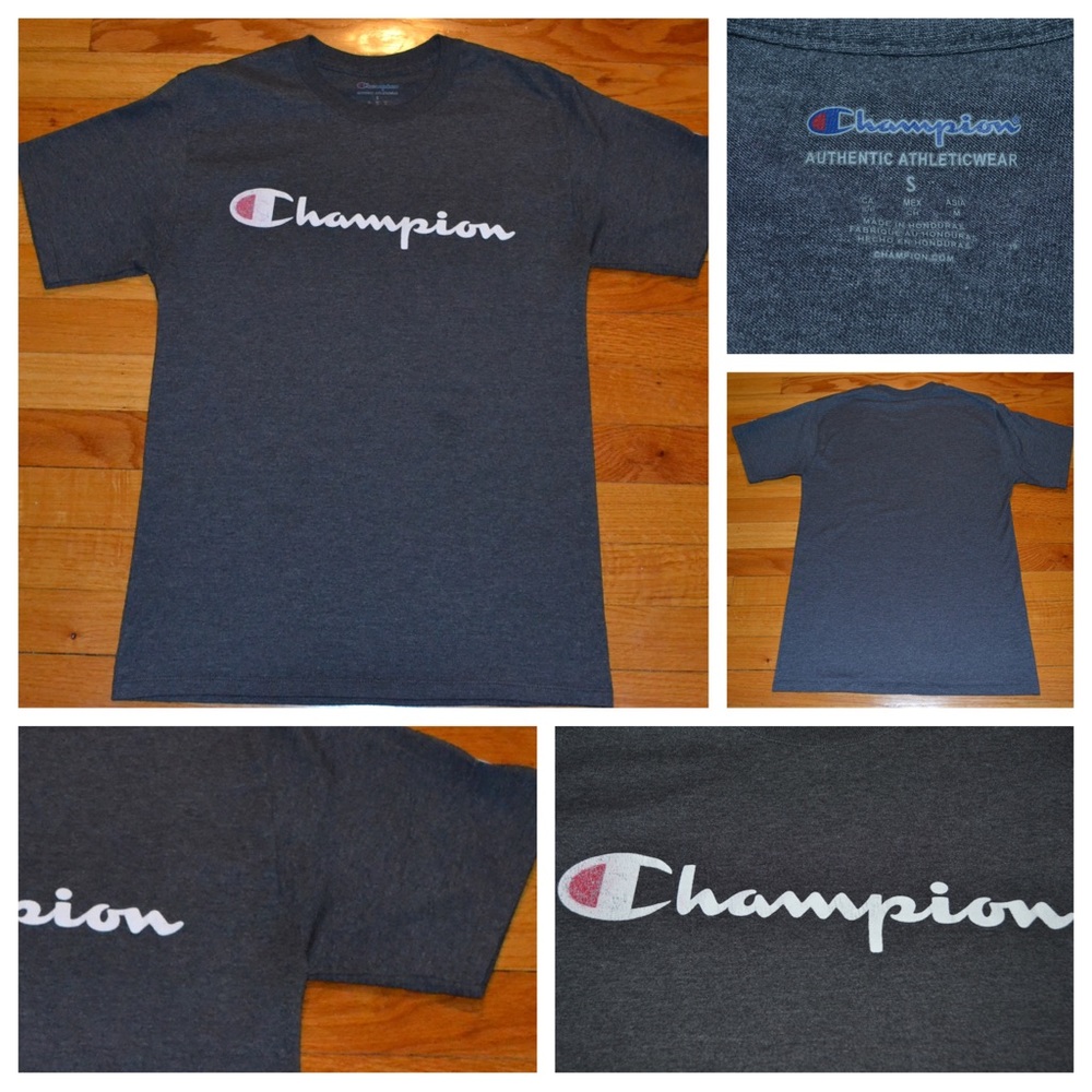 Men’s Champion gray tee, size S